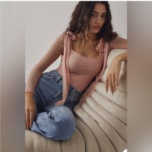 Free People Intimately Tongue Tied Bodysuit Light Pink Blush Mesh Long Sleeve